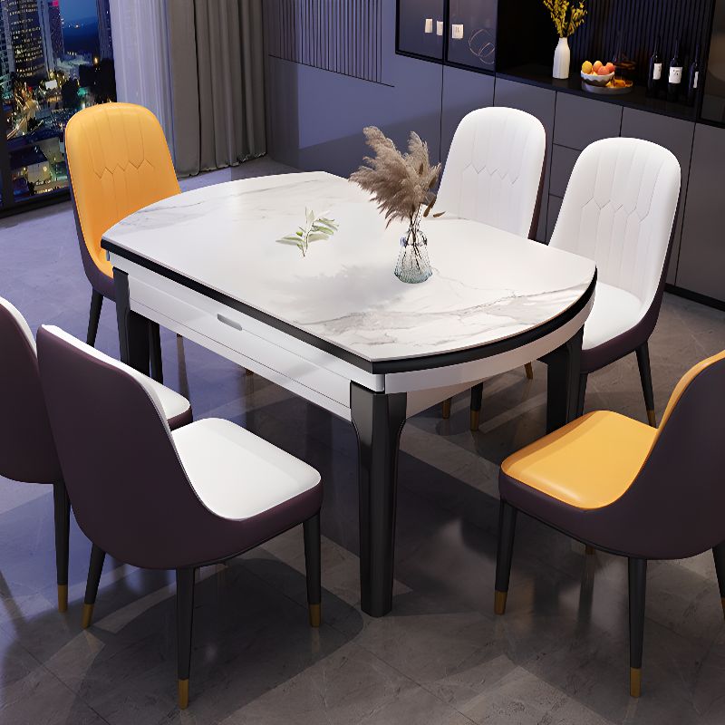 Stone Kitchen & Dining Table with Circular Gloss Finish for 6-seater/8 People, Anti-Fouling Sintered Stone Tabletop