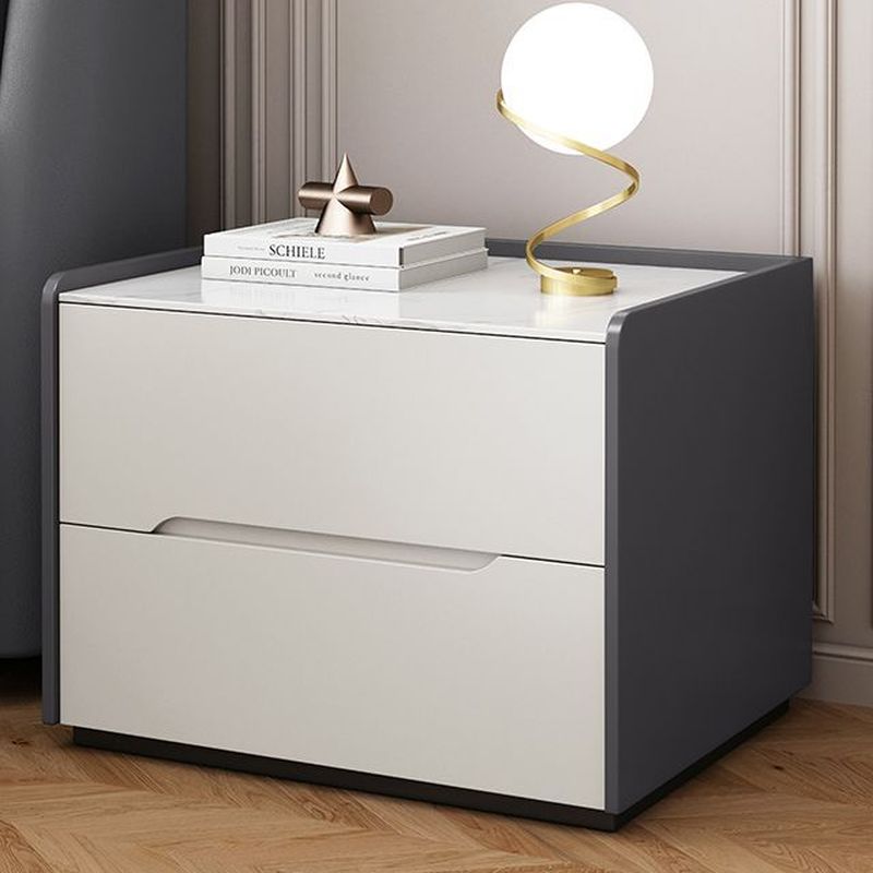 Modish Nightstand With Drawer Organization Featuring 2 Drawers and Stone Countertop