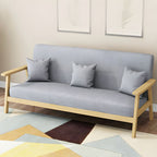 Modern Linen Small Sofa with Square Arm and Tight Back - Natural Wood Leg Color