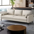 3-Seater Faux Leather Sofa Mid Century Loose Back Square Arm Settee