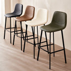 Casual Rawhide Bar Stools in Midnight Black/Jade Green/Cream with Back and Pail Seat, Featuring Leg Rest