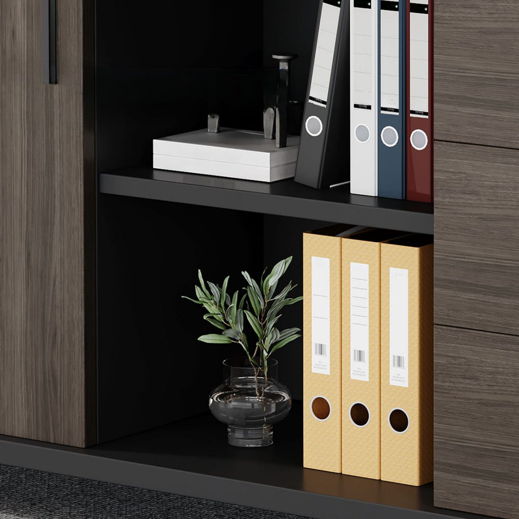 Scratch Resistant Manufactured Wood Supplies Cabinet with Roller Wheels, Shelves, Drawers, and Locking Door in 3-Wide/2-Wide Compartments