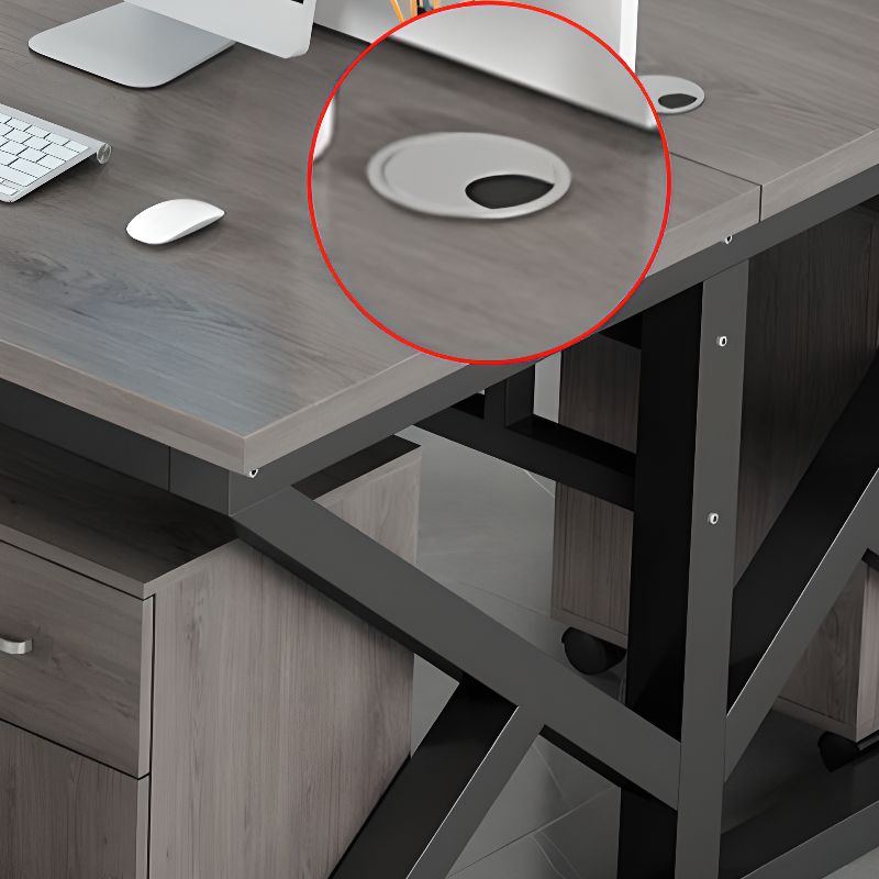 Chalk/Black Minimalist Rectangular Metal Desk with Cable Management and Damp-proof Twin Support Base