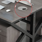 Chalk/Black Minimalist Rectangular Metal Desk with Cable Management and Damp-proof Twin Support Base