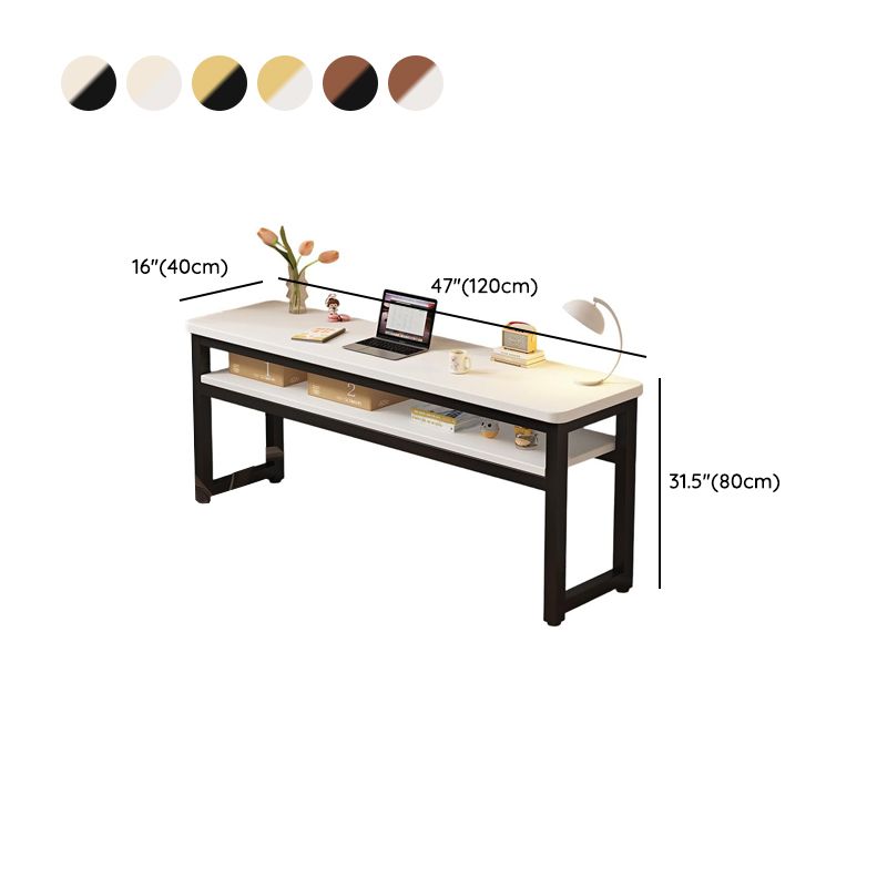 Writing Desk with Storage and Twist-resistant Durability, Featuring 1 Shelf and H-Shape Base in Chalk/Light Brown/Natural, Unattached with Foot Pad