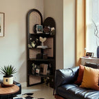 Modern Simple Style Nook Decorative Cabinet with 4 Exterior Shelves, Matte Black Laminate Top