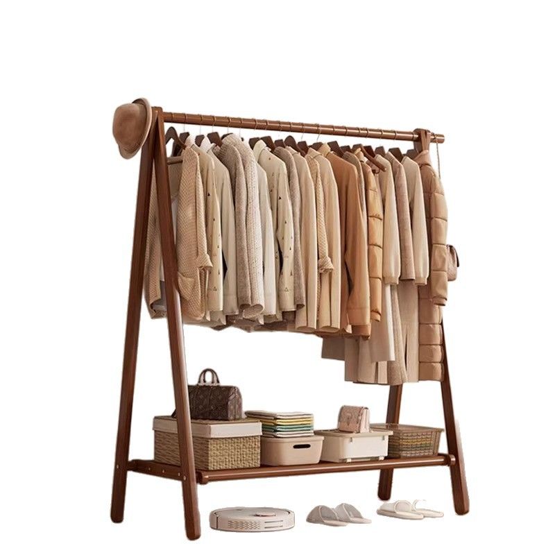 Modern Simple Style Beech Wood Coat Tree with 1 Shelf and Wood Hook Container
