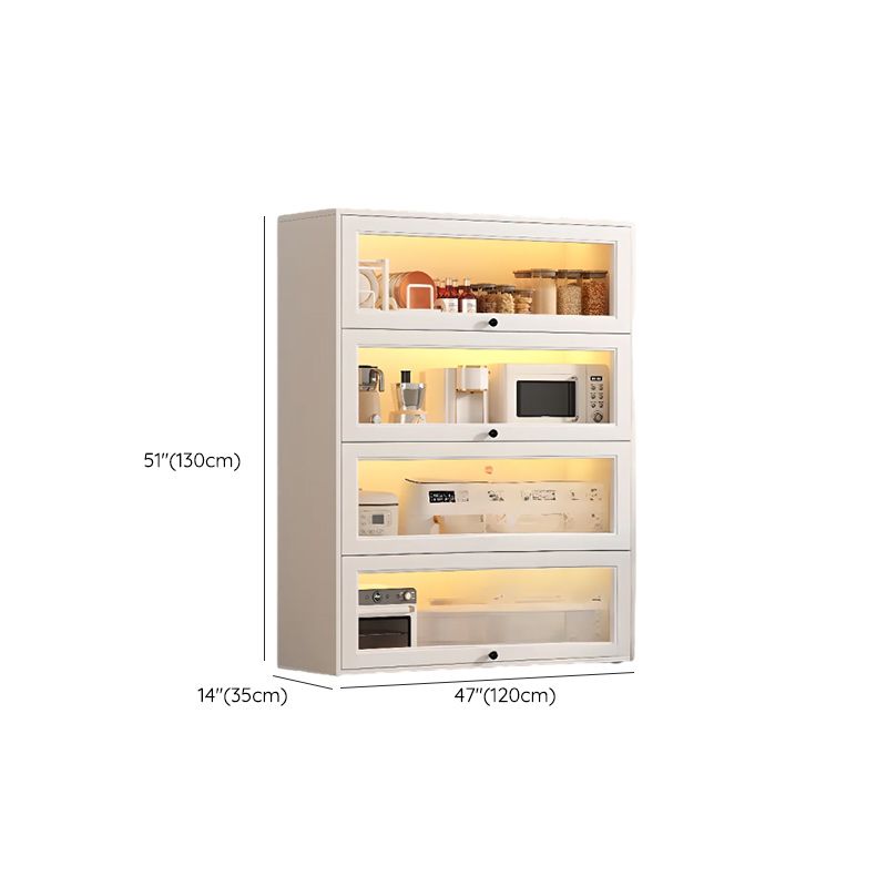 White Contemporary Baker's Rack with Cabinets Featuring Butcher Rack, Cabinet, Steel Frame, Metal Shelves, and Door