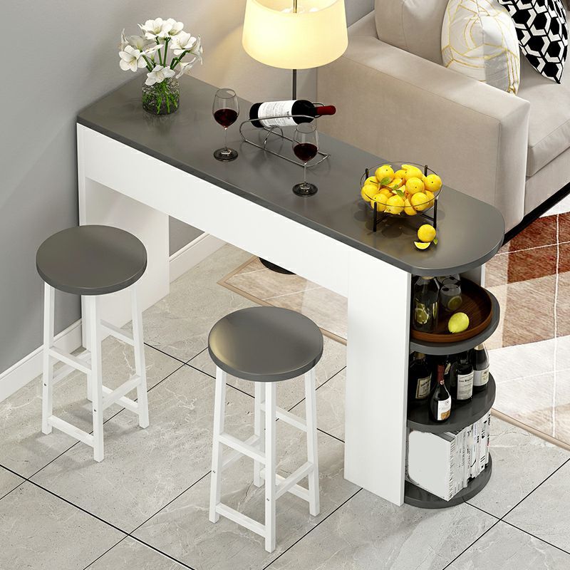 Contemporary Living Room Wood Bar Set with Storage and Backless Seating
