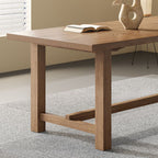 Contemporary Solid Wood Kitchen & Dining Table with Light Brown Trestle Base, Fixed Table, Waterproof for 6-person Seat, Solid Wood Tabletop
