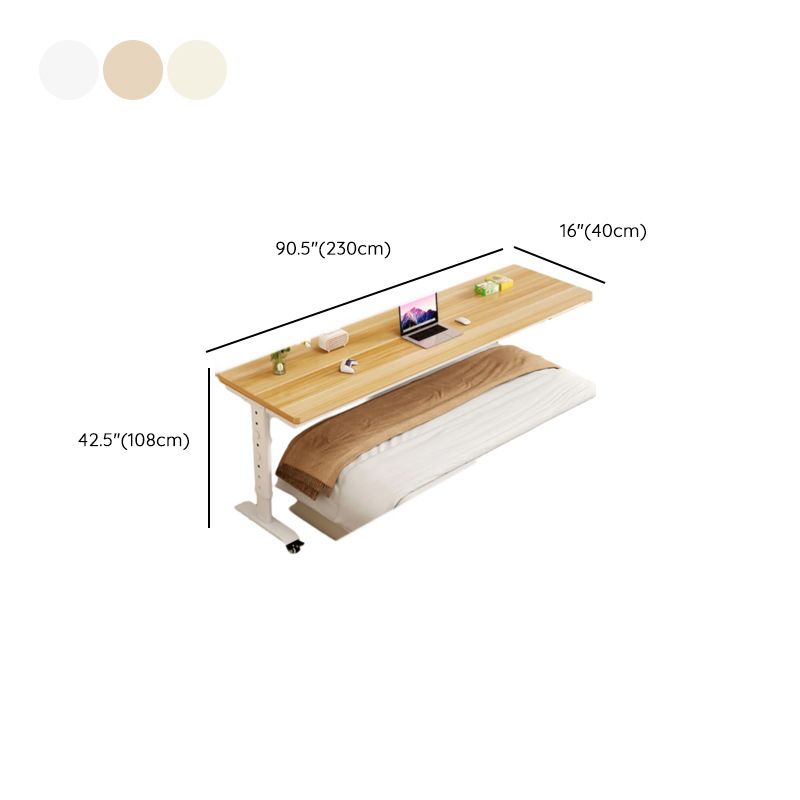 Adjustable Height Bend-resistant T-Shape Base Table with Manual Height Adjustment in Ink/Light Brown/Natural Color, Self-supporting with Wheels/Casters and Lockable Brakes