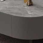 Single Oval Light Gray/Chalk Rock Coffee Table with Four Legs and 1 Drawer, Upholstered in Synthetic Leather