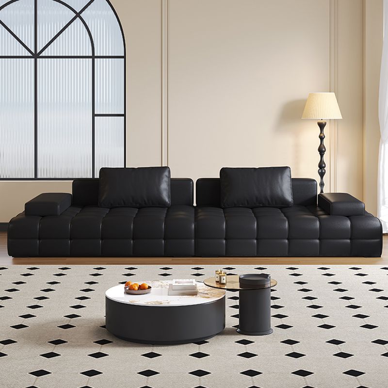 Contemporary Modern Solid Color Stain Resistant Standard Sofa in Ink with Arm, Seats 7/4-seater/6-seater, and 2 Pillows