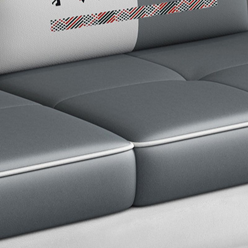 Modish Solid Color Scratch-durable Standard Sofa in Dove Grey with Receptacle Storage, Seats 3 to 5, and Includes 4 Pillows