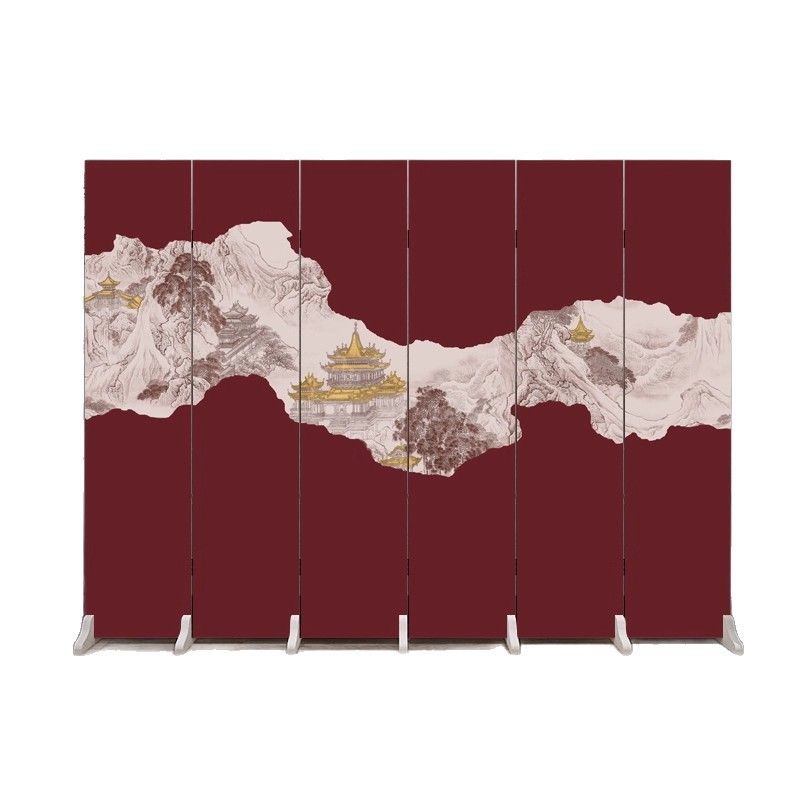 Indoor Opaque Collapsible Room Screen with Pine Wood Frame, 6 Panels, Double Sided Print, and Freestanding Feature
