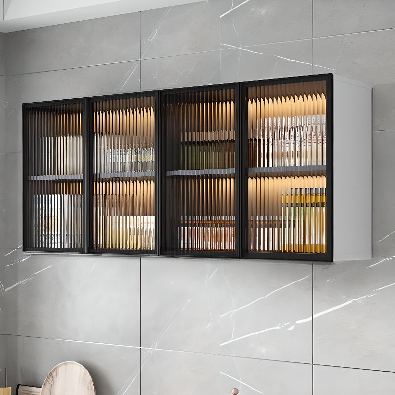 Glass Doors Solid Wood Wall Mount Display Stand with 2 Shelves for Small Kitchen in a Modish Style