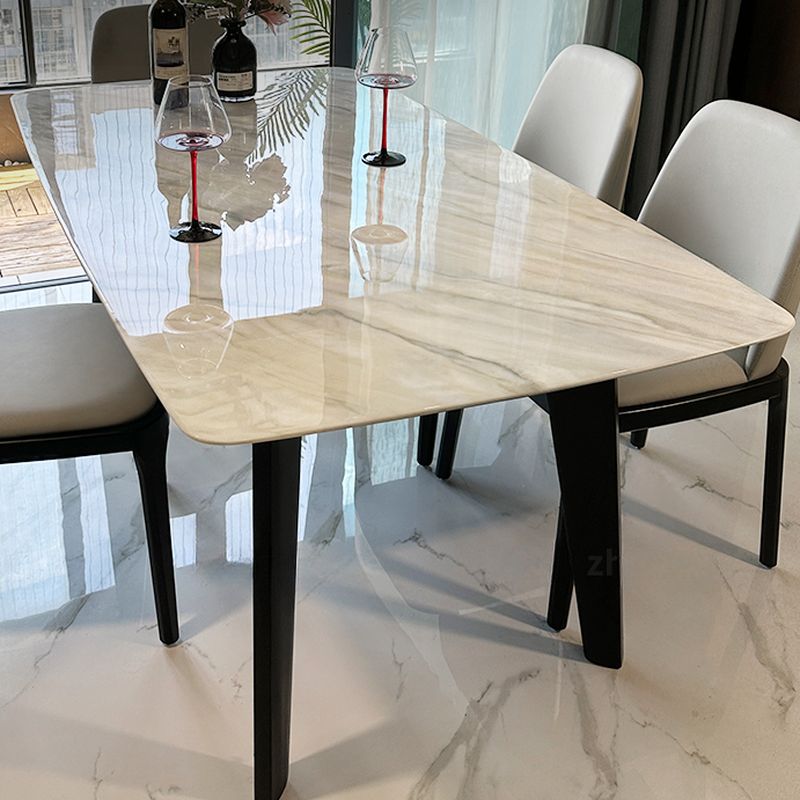 6-person Seating/4 People Minimalist Scratch-durable Off-white Marble Marble Top Dining Table with Legs, Mixed Materials