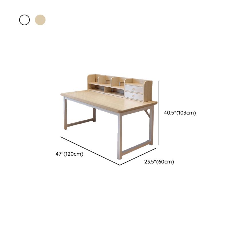 Modern Rectangular Laminate Writing Table with Chalk/Unfinished Color Drawers, Exterior Shelf, and Hutch