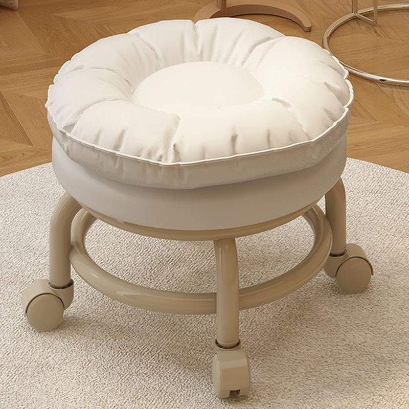 Trendy Circular Solid Color Standard Ottoman in Leatherette with Black/Dove Grey/Tan Upholstery and Rollers