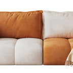 Contemporary Modern Stain Resistant Solid Color Standard Sofa in Off-White/Amber Flannel, Seats 4/3 with 2 Pillows