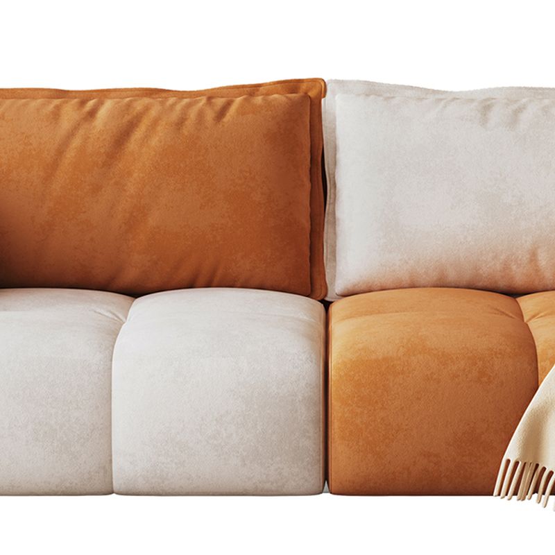Contemporary Modern Stain Resistant Solid Color Standard Sofa in Off-White/Amber Flannel, Seats 4/3 with 2 Pillows