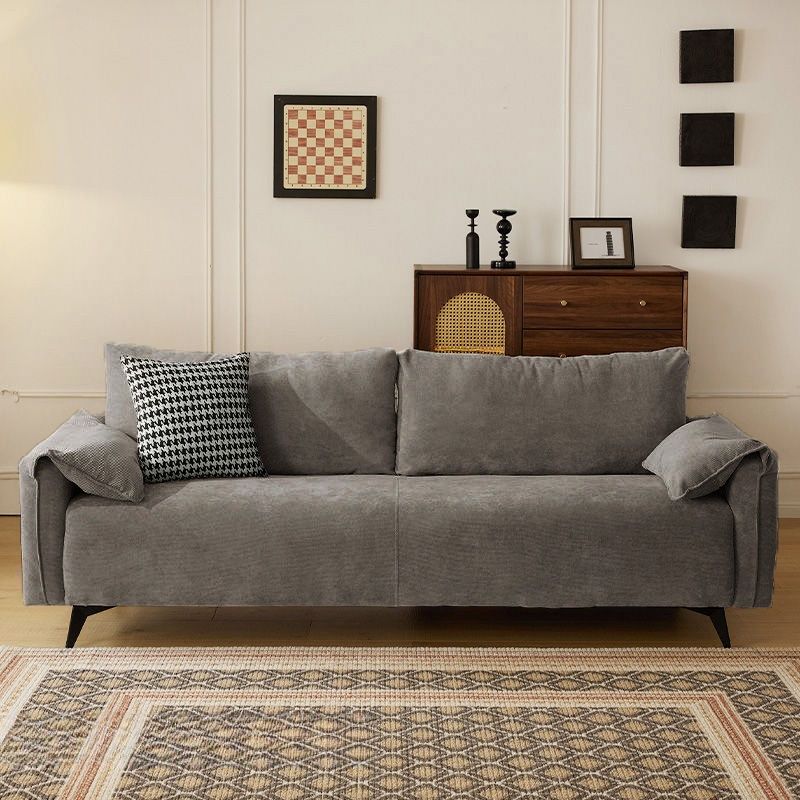 Contemporary Modern Solid Color Scratch-durable Loveseat in Midnight Black/Light Brown/Off-White, 2-seater with 1 Pillow