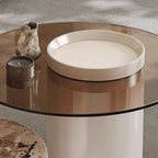 Simplistic Single Slate Side Table with Tripod Base in Chalk Circular Design and 2 Drawers