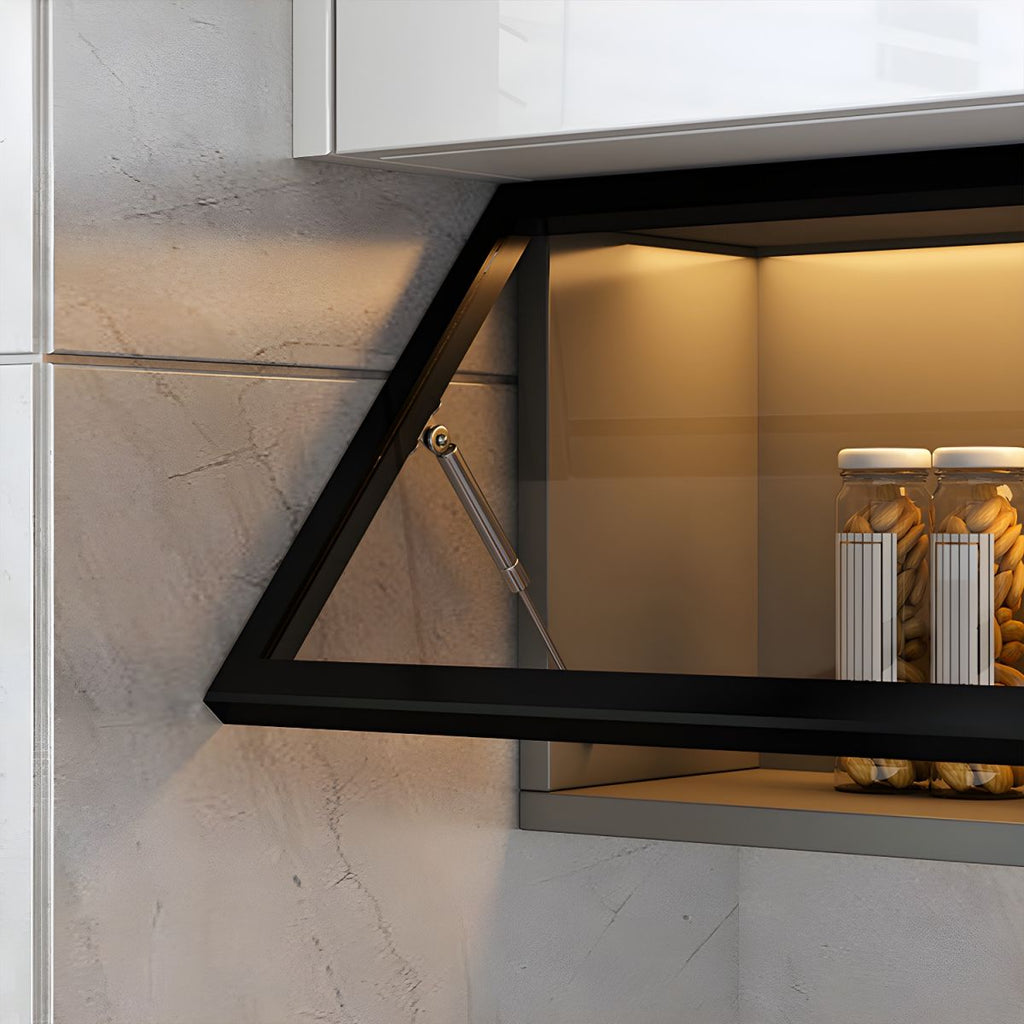 Contemporary Faux Wood Wall Mounted Display Cabinet with Glass Door
