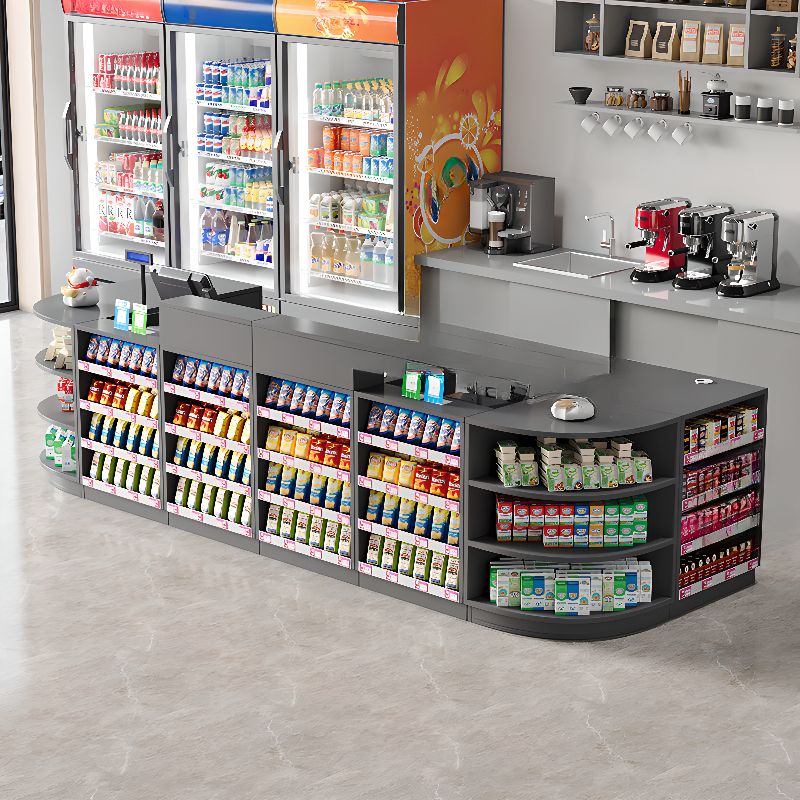 Manufactured Wood Top Reception Desk with Hutch, Cable Management, and Desk Return