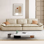 Modish Solid Color Stain Resistant Standard Sofa/Loveseat/Single Sofa in Beige with Pillow Top Arm and 3 Pillows for 4-seater/3-seater/2-seater