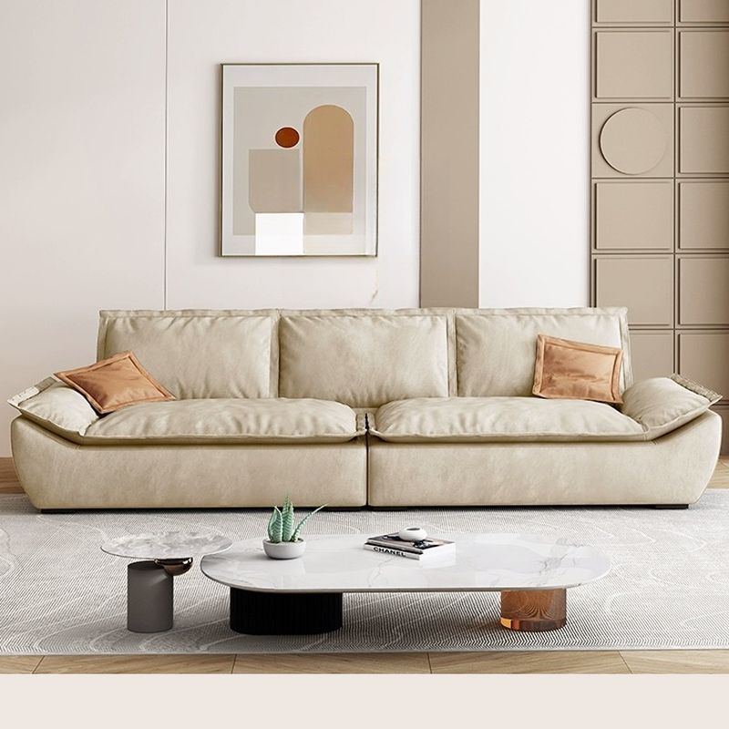 Modish Solid Color Stain Resistant Standard Sofa/Loveseat/Single Sofa in Beige with Pillow Top Arm and 3 Pillows for 4-seater/3-seater/2-seater