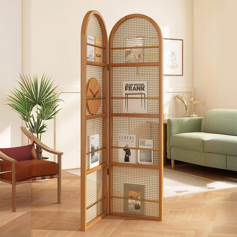 Minimalist Screen Divider with Translucent Light Filtration, Fold-up Design, Shelf Included, Bamboo Frame, Independent