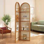 Minimalist Screen Divider with Translucent Light Filtration, Fold-up Design, Shelf Included, Bamboo Frame, Independent