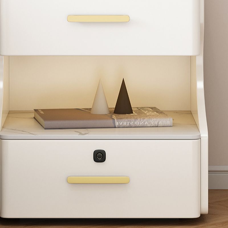 Modish Nightstand With Drawer Organization Featuring USB Port and Stone Countertop