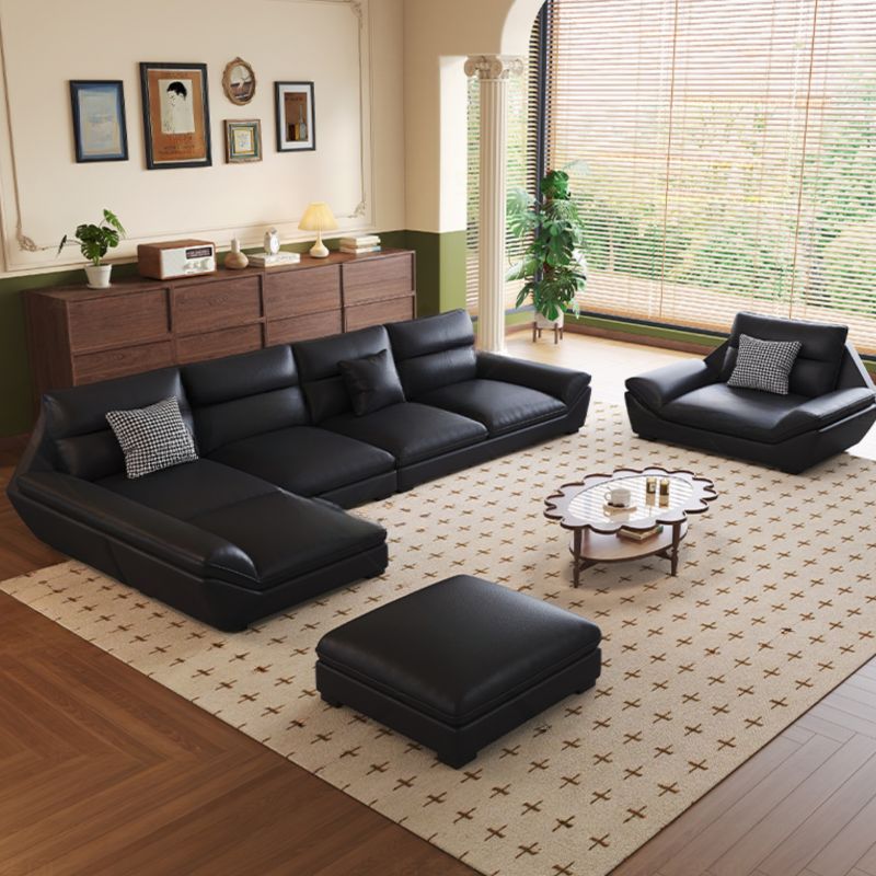 Contemporary Modern Solid Color Scratch-durable/Water Resistant Standard/Single Sofa in Midnight Black, Seats 3/5/4 with 2/1 Pillows