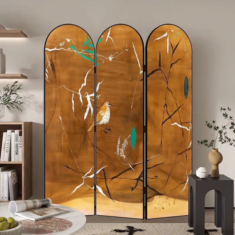 Minimalist Opaque Fold-up Screen Divider with Natural Wood Frame and 3 Panels, Double Sided Print, Independent