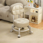 Trendy Circular Solid Color Standard Ottoman with Leatherette Upholstery in Cream/Tan/Amber Color and Rollers