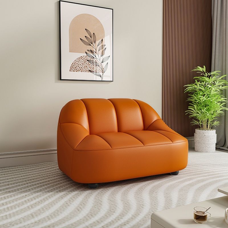 Loveseat/Single Sofa in Midnight Black/Amber Color/Off-White Pu Leather with 1 Pillow