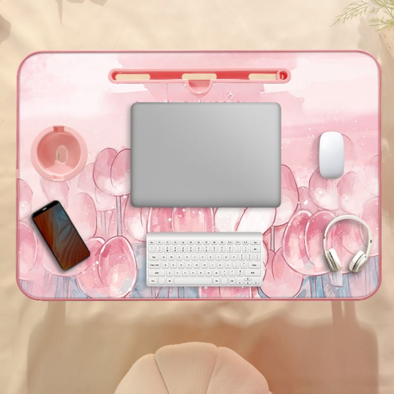 Adjustable Height Standing Desk with Water-resistant Toboggan Base, Manual Height Adjustment, Chalk/Carnation Top, Self-supporting with Cable Management