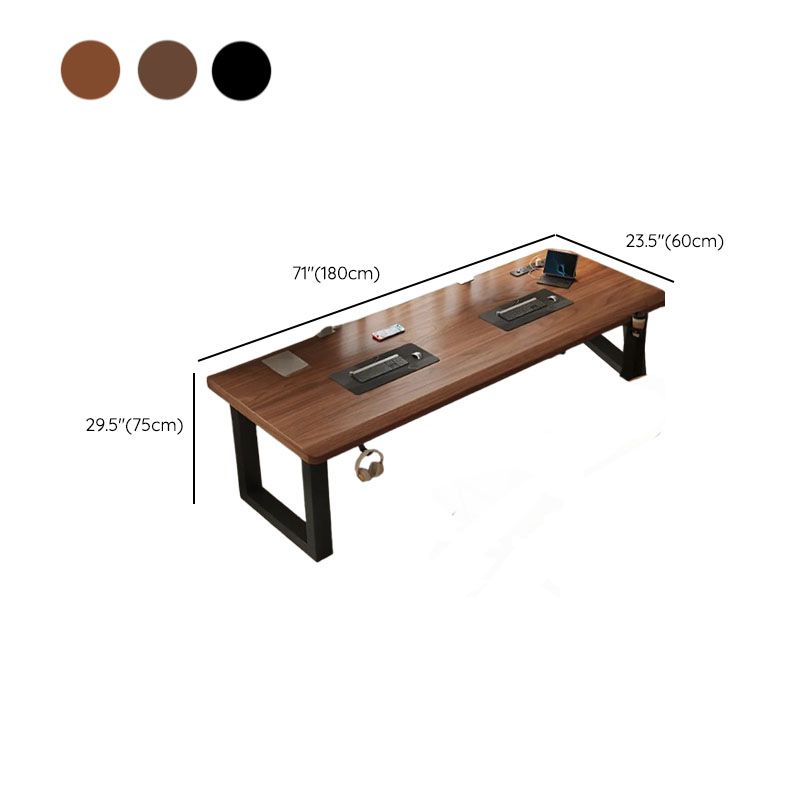Minimalist Warp-proof Independent Structure Cocoa/Black Real Wood Gaming Workstation with Built-in Charging Outlet and Headphone Hanger