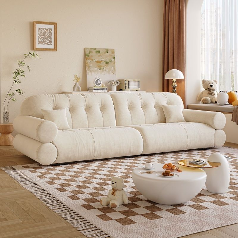 Modish Solid Color Stain Resistant Standard Sofa in Midnight Black/White/Light Brown, Seats 3/2-seater with 2 Pillows