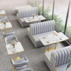Modern Simple Style Single Sided Booth with Channel Back in Light Gray/Pink/Light Green, PU Back Material