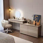 Modish Large Makeup Vanity with Natural Wood Table Top and 8/5 Drawers