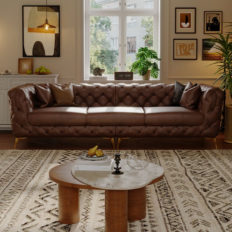 Drawing Room Standard Sofa in Genuine Leather Black/Mocha/Coffee with Armrest and 4 Pillows