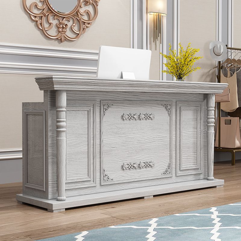Rectangle Manufactured Wood Top Reception Desk with Hutch & Keyboard Tray, Hutch & Lockable Drawer, Includes Filing Cabinet
