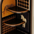 Modern Simple Style Nook Decorative Cabinet with 4 Exterior Shelves, Matte Black Natural Wood Top