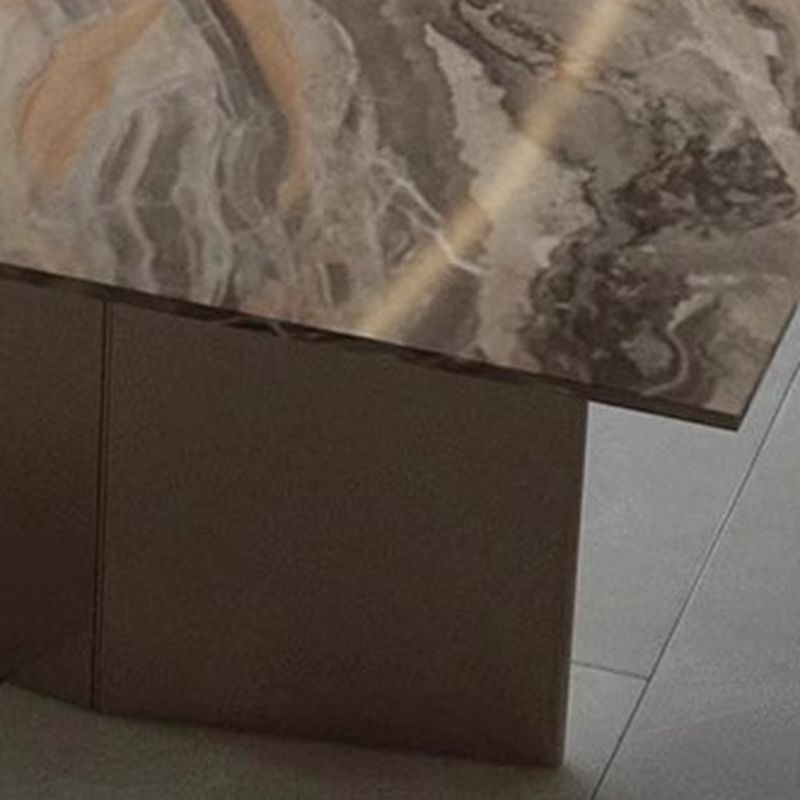 Casual Marble Dining Table with Stainless Alloy Base, Fixed Table Mechanism in Light Natural Brown, Scratch-shielded for 6-person Seat/8 People/4 People, Featuring Material Combination