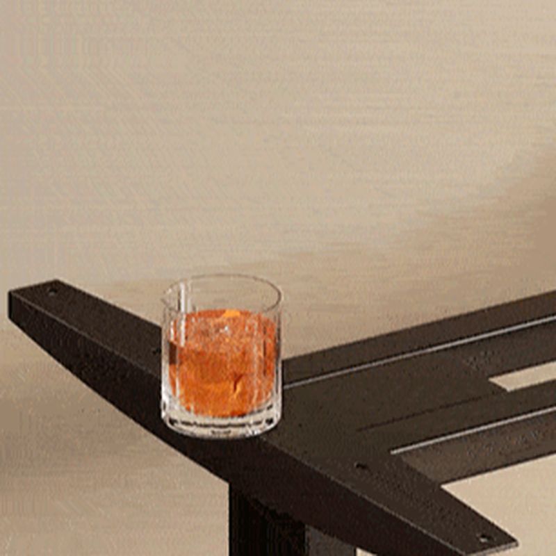 Brown Minimalist T-Shape Table with Built-in Outlets, Rust Resistant Natural Wood Top, Plug-In Feature