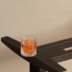 Brown Minimalist T-Shape Table with Built-in Outlets, Rust Resistant Natural Wood Top, Plug-In Feature