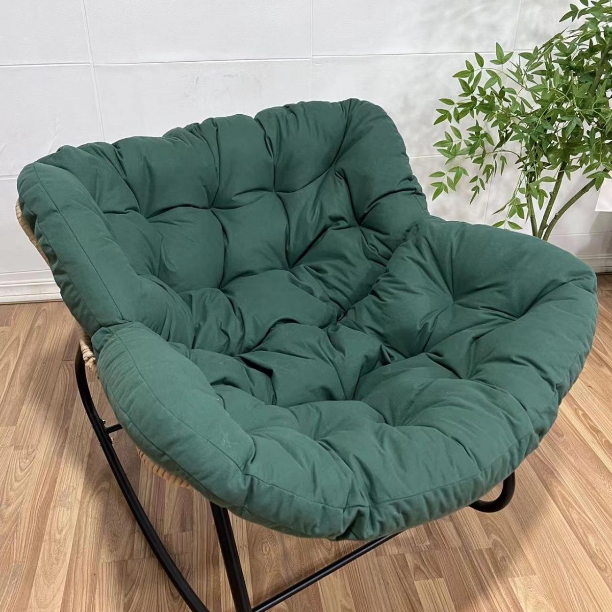 Modern Indoor Rocking Chair with Tufted Upholstered and Black Metal Frame